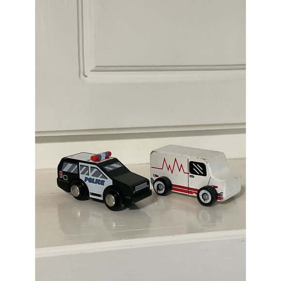 Wooden Toy Emergency Vehicles Police Ambulance Toy Train Accessories - Picture 3 of 6